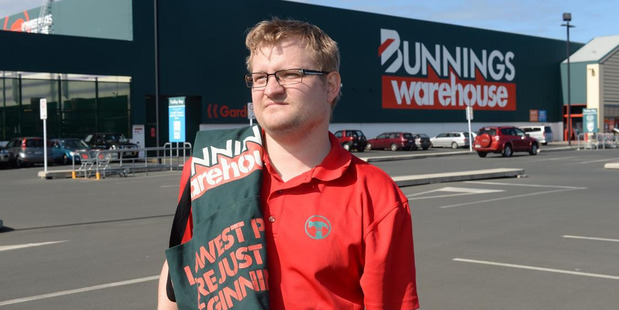 Bunnings Dunedin decorator team member Alax Robinson outside the Dunedin business yesterday. Photo / Otago Daily Times / Linda Robertson