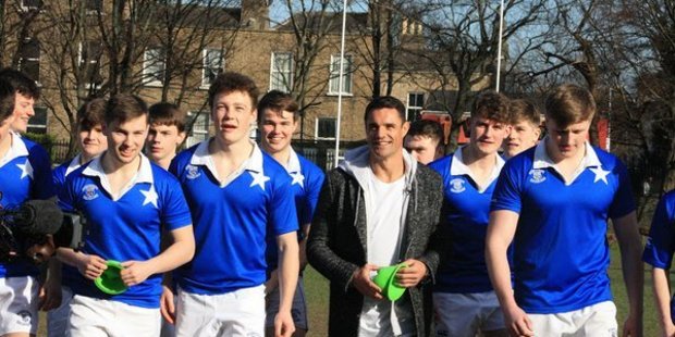 Dan Carter's visit to St Mary's College in Dublin earlier this month - part of an ad campaign with global supermarket chain Aldi - was published on the company's YouTube channel. Photo / Twitter