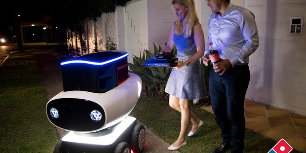 The autonomous pizza delivery unit designed by Domino's Pizza and Australian start-up, Marathon Robotics.