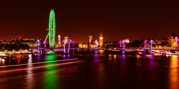 The London Eye takes on a green hue. Photo / Supplied