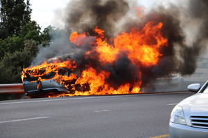Lucky escape for family whose car burst into flames.