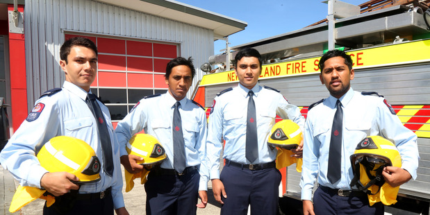 NEW BOYS: Ratana Volunteer Fire Brigade's newest firefighters, from left: Daniel Lines, Hoani Ririnui, Khan-Lee Docherty and Arama Docherty. PHOTO/BEVAN CONLEY