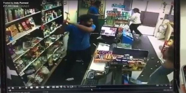Loading Still from CCTV video posted to Facebook by Indy Purewal 13 March 2016 of a robbery at his shop in Papakura. Photo / Facebook