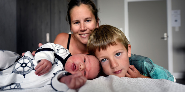 Jade Sleeman gave birth twice at the Bethlehem birthing centre. L-R Baby Wilson, Jade Sleeman and Jai Wilson, 5. Photo/George Novak
