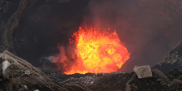 Lava boils at the bottom of Mt Marum's crater.