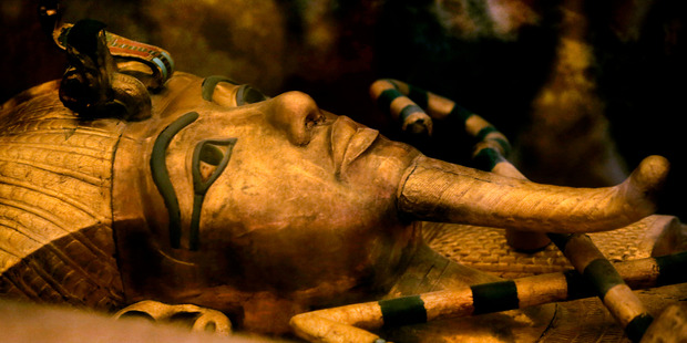 King Tutankhamun's golden sarcophagus is displayed at his tomb in a glass case at the Valley of the Kings in Luxor.Photo / AP