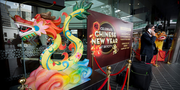 Chinese Dragon and Lion lanterns at the main entrance to SkyCity as part of Chinese New Year celebrations. SkyCity won't comment on Star takeover rumours. Photo / Dean Purcell.