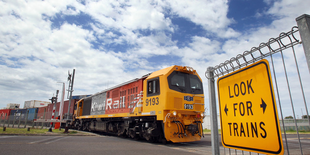A Kiwi Rail train passes over the Mirrielees Road in Tauranga. Photo/file