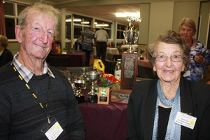 Peter and Nola Groves, Tinui, winners of the Rex Porter Memorial Rally, with their trophies. PHOTO/KEVIN BALL