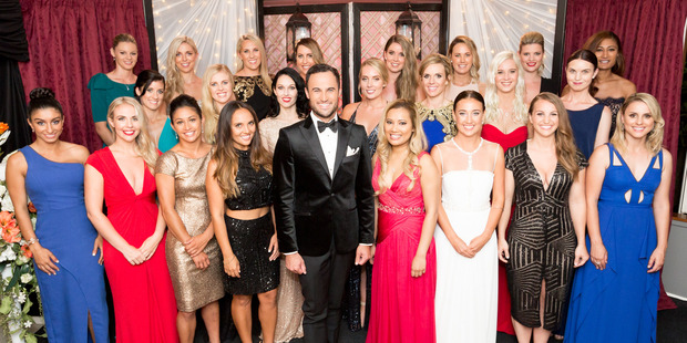 Jordan Mauger with this season's contestants on The Bachelor NZ.