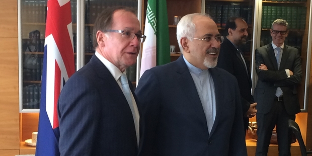 Murray McCully and Mohammad Javad Zarif yesterday. Photo / Claire Trevett
