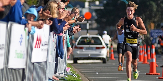 Whakatane's Hayden Wilde (18) took individual line honours at the Marra Sprint Triathlon at Mount Maunganui on Sunday. Photo / George Novak