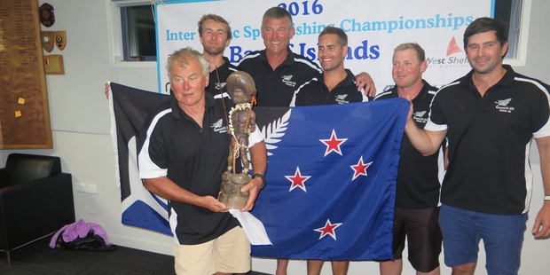 Olympics and Commonwealth Games swimmer Moss Burmester (third from right) helped the New Zealand team claim the 2016 Inter-Pacific spearfishing title in the Bay of Islands earlier this month.