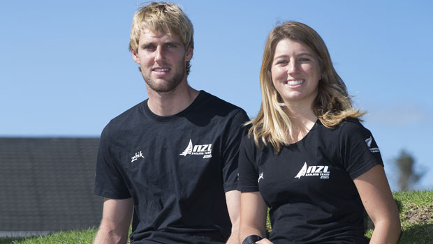 Mixed gender multihull Nacra 17 (L-R) Jason Saunders and Gemma Jones. Photo / Brett Phibbs