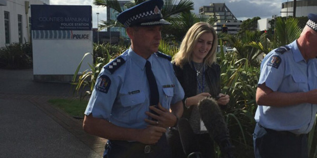 Inspector Dave Glossop, of the Counties Manukau Police, speaks about the Redhill Superette robbery. Photo / Vaimoana Tapaleao