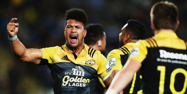 Ardie Savea celebrates the Hurricanes' win over the Blues. Photo / Getty