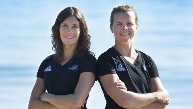 Women's 470 crew (L-R) Jo Aleh and Polly Powrie. Photo / Brett Phibbs
