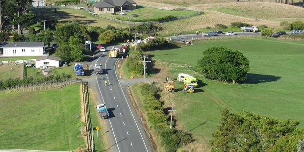The driver of the car was airlifted to hospital. Photo / Supplied via Auckland Rescue Helicopter Trust