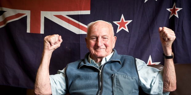 HERE TO STAY: Tauranga RSA member and war veteran Bob Swile thought keeping the flag was a great 90th birthday present. PHOTO/ANDREW WARNER