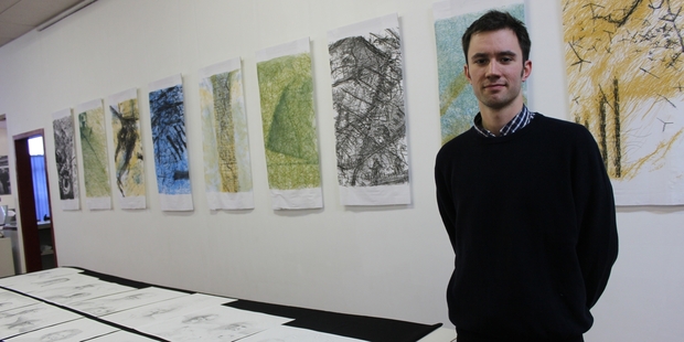 Filip Trnka from the Czech Republic with some of the work he's produced during his eight weeks in Woodville.