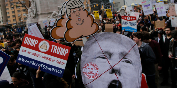 People take part in a protest against Republican presidential candidate Donald Trump in New York City. Photo / Getty