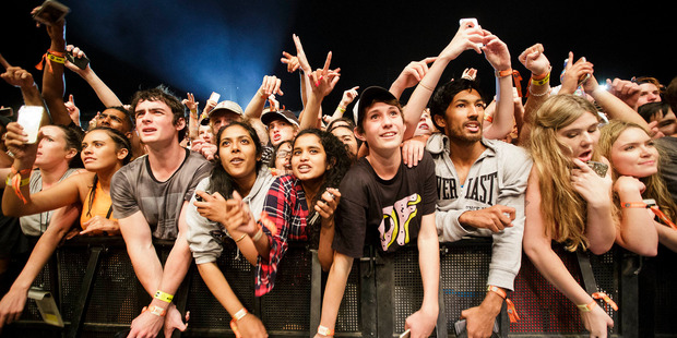 The crowd cheers as Kendrick Lamar performs at the Auckland City Limits festival at Western Springs. Photo / Chris Loufte