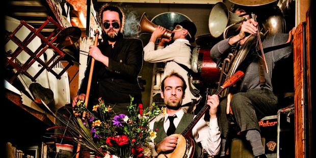 L'orchestre d'hommes-orchestres say they don't play Tom Waits, they play at Tom Waits. Photo / Supplied