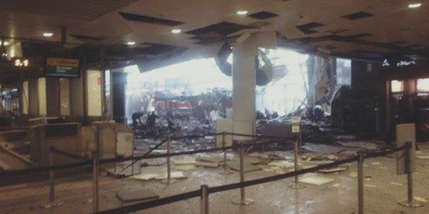 Damage to a metro station in Brussels.