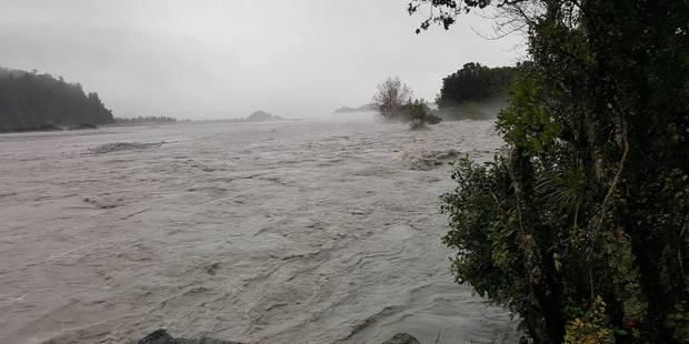 The flooded Waiho River in Westland. Photo / Supplied