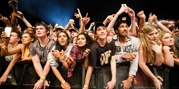 The crowd cheer as Kendrick Lamar performs at the inaugural Auckland City Limits music festival at Western Springs, Auckland. Photo / Chris Loufte