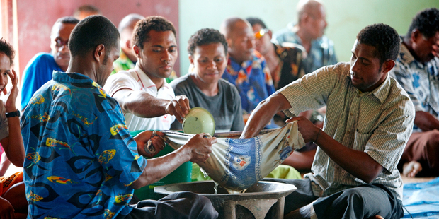 A kava ceremony at the host village on the Sigatoka River Safari.