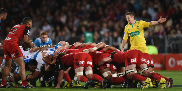 Referee Paul Williams reacts during the round two Super Rugby match between the Crusaders and the Blues. Getty Images.
