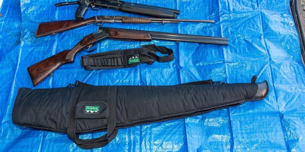 Some of the guns seized by police during a raid on a house in Featherston. PHOTO/SUPPLIED