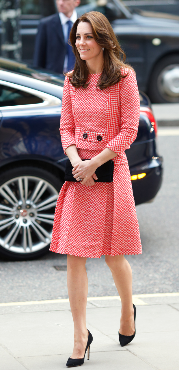 Kate has started wearing lower hemlines and dainty heels. Photo / Getty Images