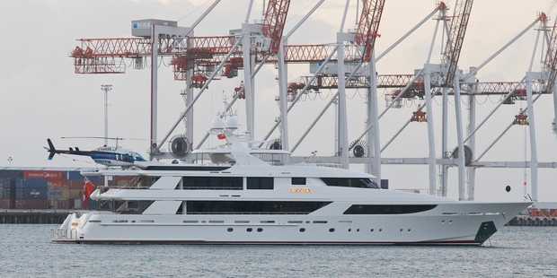 Evviva the superyacht will stay in Tauranga for a few days before heading up to Auckland. Photo / Ruth Keber