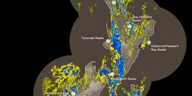Rain radar shows the worst affected areas around New Zealand. Image / Metservice