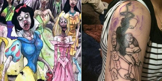 Left, the design Epic Ink says they were asked to follow and, right, the photo Sarah Blackley shared on social media. Photos / Pintrest / Facebook
