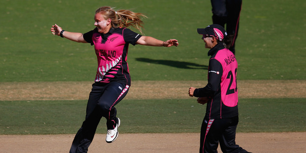 Leigh Kasperek was named player of the match after New Zealand's win over Australia. Photo / ICC/Getty Images