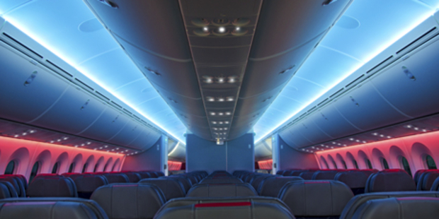 The interior of American Airlines Dreamliner 787.