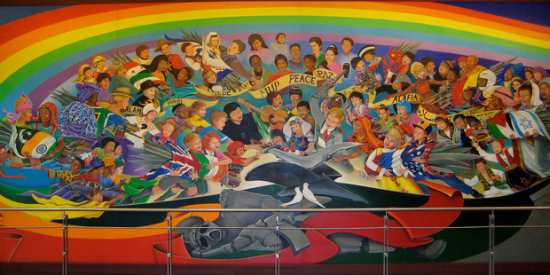 The last painting shows children handing weapons to a German boy, who destroys them. Photo / Kari, Flickr