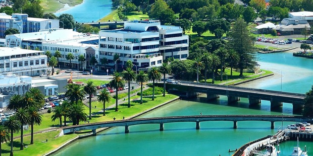An aerial view of the complex anchored by the Quality Emerald Hotel in Gisborne.