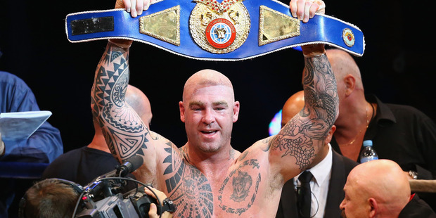 Lucas Browne celebrates after he defeated James Toney in the WBC super heavyweight bout. Photo / Getty