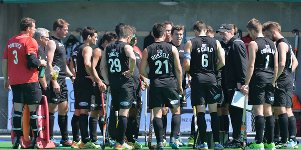 Head Coach Colin Batch of New Zealand speaks to his team. Photo / Getty Images