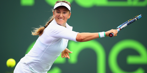 Victoria Azarenka plays a backhand against Johanna Konta at the Miami Open. Photo / Getty Images
