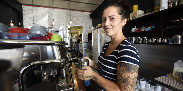 Grindz cafe barista Celaya Tatana making the perfect cup of coffee. Photo/George Novak