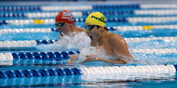 Jay Litherland, right, and Brandon Hatanaka. Photo / David Phill