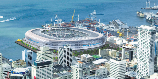 Artist impression of a waterfront stadium in Auckland. Image / Herald graphic