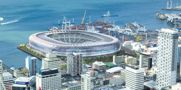 Artist impression of a waterfront stadium in Auckland. Image / Herald graphic