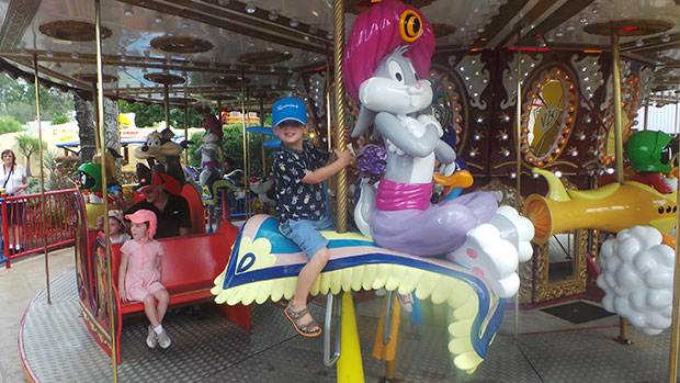 Baxter with Bugs Bunny at Movie World. Photo / Winston Aldworth