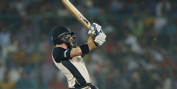 Corey Anderson bats during the Black Caps' semifinal loss to England. Photo / AP